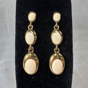 Vintage Napier Gold Tone Triple Drop Cream Enameled Earrings
